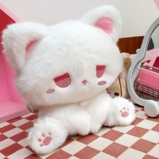 당신의행복 귀여운 고양이 봉제 인형 시무룩 파란 눈 감성 인테리어 소품, 1개, 핑크화이트아이, 15cm