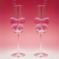 [선물추천] 누룸 리본 포인트 샴페인잔 2P 세트 홈파티 와인 스파클링 잔, 1세트, 핑크