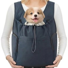 옴마생활 강아지 산책 이동가방 앞가방 애견 포대기, 1개, 다크블루
