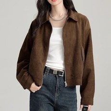 ORZQU 봄가을 여성 캐주얼 칼라넥 시크 숏 스웨이드자켓