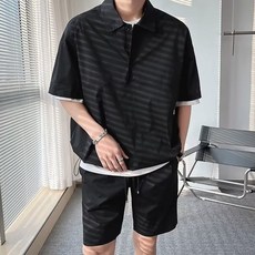 THE G&G 남성용 카라 반팔티 반바지 트레이닝 운동복 상하세트-BBK