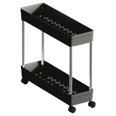 스토리원 U-SSAC102-L2 이동식 틈새 수납 선반 다용도 수납장 트롤리, 블랙, 2단