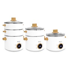 키친아트 멀티쿠커 2L + 2단 전기찜기, KA-W2535(화이트 + 우드)