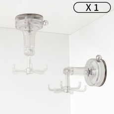 깔끔더하기 주방 무타공 흡착 회전 육발 후크, 1개, 투명