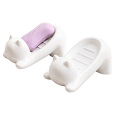 물빠지는 귀여운 고양이 비누곽 케이스, 2개, 화이트 2개, 화이트