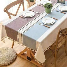 [제이지하우스] 린넨 방수 식탁보, 투톤컬러(퍼플+블루), 4인-직사각형 (140cm x 180cm)