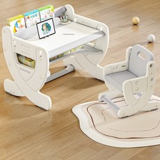 BESTAR 유아 아기 책상 의자 + 화이트보드 + 4단계 높이 각도 조절 + 책꽂이, 회색