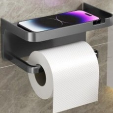 신혼부부 모던 무타공 강력접착 스테인리스 욕실 휴지걸이 스마트폰 거치 선반형 습기방지 세트, 회색, 1개