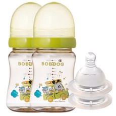 LITTLE BOBDOG PESU奶嘴奶瓶+奶嘴 自動階段(3~24個月), 綠色, 200ml, 2入