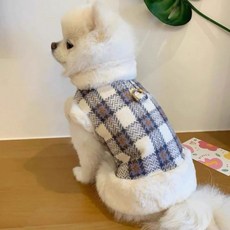 인싸모여 반려견 강아지 겨울옷 하네스 기모 옷, 그레이 체크, 1개