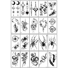 타투스티커 20종 세트 6*10.5cm 블랙라인 거미 뱀 장미 레터링 축제 체육대회용 방수 체육대회 축제 콘서트 아이템 필수템, 1세트, 블랙거미