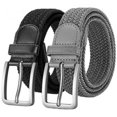 CKIRUV 남녀 공용 캔버스 탄성 벨트, 블랙+그레이, 1개