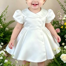 여아 백일 돌잔치 드레스 복고풍 새틴 퍼프소매 공주원피스 샤스커트 D-033