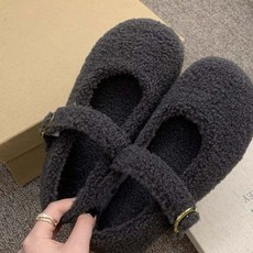 TKX 메리제인 슈즈 여성 가을 겨울 따뜻한 복고풍 양털 신발 단화 배색 데일리룩 K95