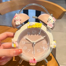 태한 무소음 초침 종소리 알람 무드등 탁상시계, 핑크 헬로키티