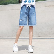 동대문스타일 여자 반바지 빈티지 스판 밴딩 5부 청반바지 여성 일자 청반바지