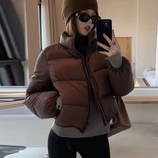 오스틱니 2025 여성용 겨울 단색 루즈핏 아우터 도톰한 스탠드칼라 빵빵한 패딩 코트 외출 간절기