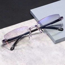 [1+1] 돋보기 노안 무테 안경 테 휴대용 초경량 블루라이트 차단 (케이스 안경줄 포함)