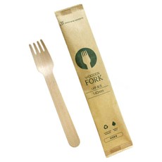 친환경 일회용 나무 포크 140mm 개별포장, 100개입