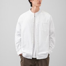 DUKEEN 옥스포드 100% 면 남성 스탠드카라 긴팔 셔츠 루즈핏 미니멀 간절기 데일리