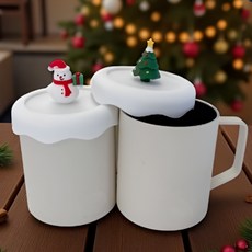 WAP 1+1 크리스마스 실리콘 머그컵 덮개 눈사람 진저브레드 트리, 1세트, 눈사람+트리