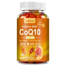 코엔자임 Q10 250mg 젤리 - 오메가-3 비타민 B3 및 아연이 풍부 흡수성이 뛰어난 심장 두뇌 지원 보충제 비건, 1개, 60정
