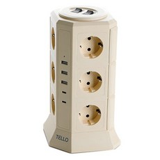 텔로 (에디션) 타워 멀티탭 17구(USB-3 CTYPE-2) KC인증 접지 안전 고급 멀티탭 선정리 가능한 인테리어 귀여운 디자인 예쁜색상, 2m, 크림레몬, 1개