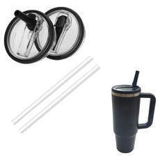 WAP 스탠리 텀블러 뚜껑 30oz 887ml 스탠리 호환 빨대 세트 플립 밀폐, 1세트, 블랙