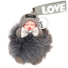 Allwelly 娃娃毛球人造毛鑰匙圈 TSP1543, No11, 1個