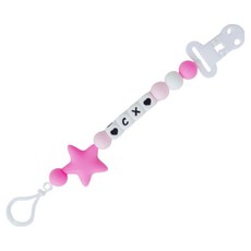 아가프라 실리콘 이니셜 쪽쪽이 클립 아기 출산선물 치발기 스트랩 홀더, 2.스타(핑크), 1개