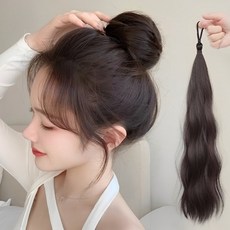 웨젼 똥머리 포니테일 웨이브 올림머리 부분 가발, 1개, 다크브라운