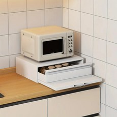 전자렌지 수납장 거치대 철제 슬라이드 수납함 2단 서랍 서랍 오븐 밥솥 커피머신 커피캡슐 보관함 슬라이딩 정리함, 1개, 흰색