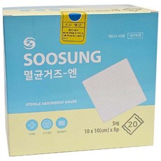 수성위생재료 멸균거즈 N형 10x10cm 8겹 (총100매) 드레싱 거즈패드, 5매입
