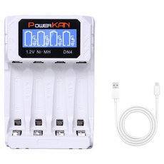 POWERKAN Ni-MH 니켈수소 건전지전용충전기 4구 1.2V 니켈수소전용 DN4 (화이트) 건전지 AA AAA 과충전방지 LCD표시, 1개