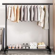 튼튼한 철제 이동식 행거 시스템 옷걸이 스탠드 행거, 블랙