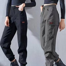 JUSTFEELING 1+1 여성 허리밴딩 와이드핏 조거팬츠 간절기 하이웨스트 날씬해보이는 봄가을 여름 카고바지 편한 여자 운동바지 캐주얼 팬츠 M-5XL