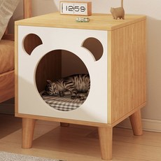 북유럽풍 고양이 하우스 침대 협탁 사이드 테이블, 화이트 원목색, 1개
