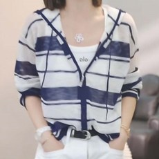 TKX 여성용 스트라이프 후드 얇은 자켓 통기성 캐주얼 루즈핏 봄여름 집업 긴팔 야외용 자외선 차단 점퍼