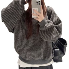 Makone 여성 가을 겨울 라운드 스트라이프 긴팔 맨투맨 패션의류/잡화/여성패션 반품 최저가 17,990원 로켓배송