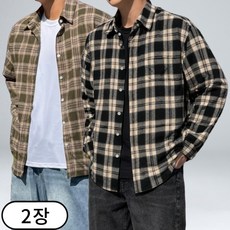 [1+1] 남자 셔츠 체크 남방 오버핏 코튼 긴팔 셔츠 (6657-2)