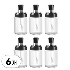 6개 세트 스푼 양념통 일체형 유리 밀폐 용기 양념 조미료 통 수저 내장 소스통 양념병 소금통 설탕통, R25027E(스푼 6개세트, 1개