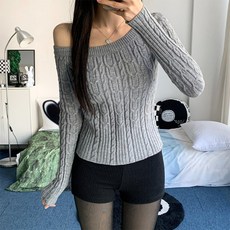 [여리핏보장/3col] 라온 슬림핏 꽈배기 언발 숄더 크롭 니트