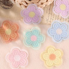 파스텔 꽃 자수 와펜 패치 의류 가방 리폼 DIY 부자재 (비접착식), 1개, 혼합6종
