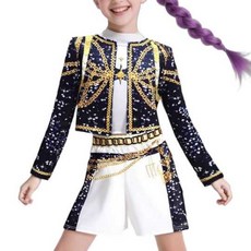 케이팝데몬헌터스 코스튬 케데헌 헌트릭스 루미 조이 미라 할로윈 코스프레옷 100cm~160cm, 루미 블랙 (외투+반팔+반바지) 130cm, 1개