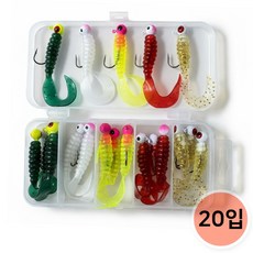 너츠 2인치 지그헤드 웜 세트 그럽웜 20개 우럭 볼락웜 광어웜 배스웜 전갱이웜 송어웜 (3/16oz / 1.5호), 1세트, 5g, B타입