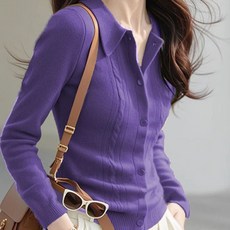 TKX 여성용 가을 간절기 니트 가디건 슬림핏 디자인 버튼 장식 카라넥 상의 무지 클래식 K67