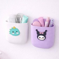무타공 벽걸이 수납함 1+1 다용도 소품 정리함, 화이트 공룡+퍼플 캐릭터