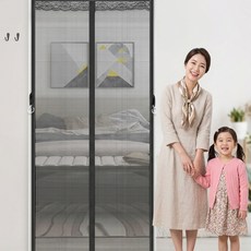 코일리룸 현관 방충망 무타공 찢어지지 않는 자석 방문 모기장, 블랙 블랙