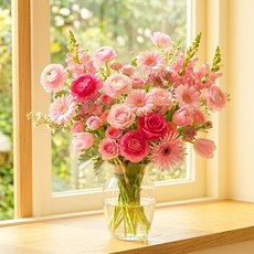 주말배송 신선포장 무지개 생화 꽃택배 (꽃다발X) 플로리스트 색감 구성 + 컨디셔닝 완 아르띠콜로, 5개, 핑크 꽃송이수