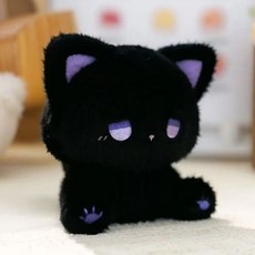 우울 고양이 인형 고양이 아이디어 봉제 완구 동물 봉제 인형 동물 피규어 동행 인형 생일 선물, 1개, 검은 고양이 보라색 눈, 16cm